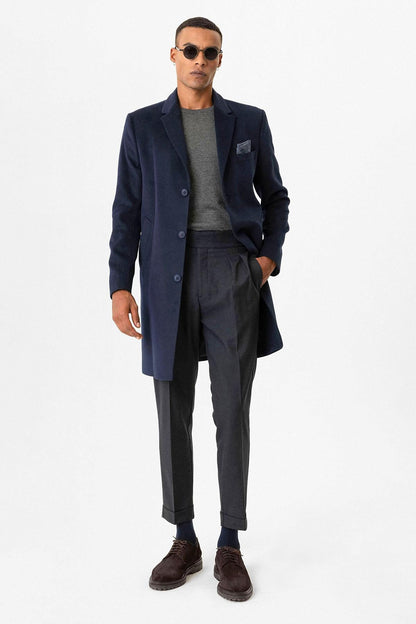 Navy Slim Fit Notch Lapel Men's Coat