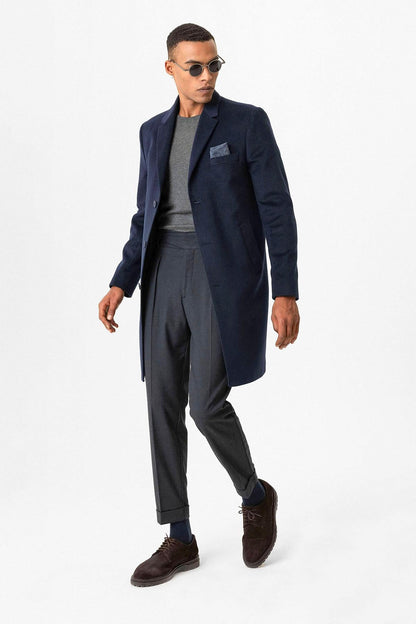 KOALA SYDNEY  Navy Slim Fit Notch Lapel Men's Coat -