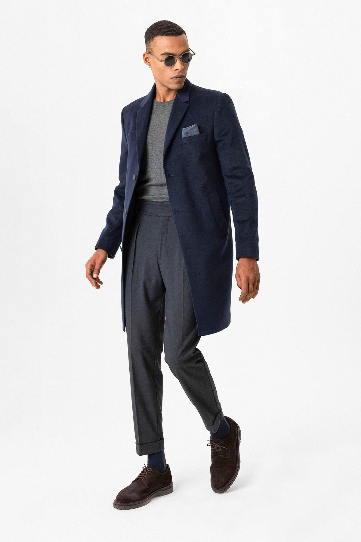 Navy Slim Fit Notch Lapel Men's Coat