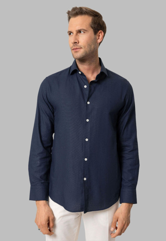 Navy Long-Sleeve Slim Fit Men's Shirt
