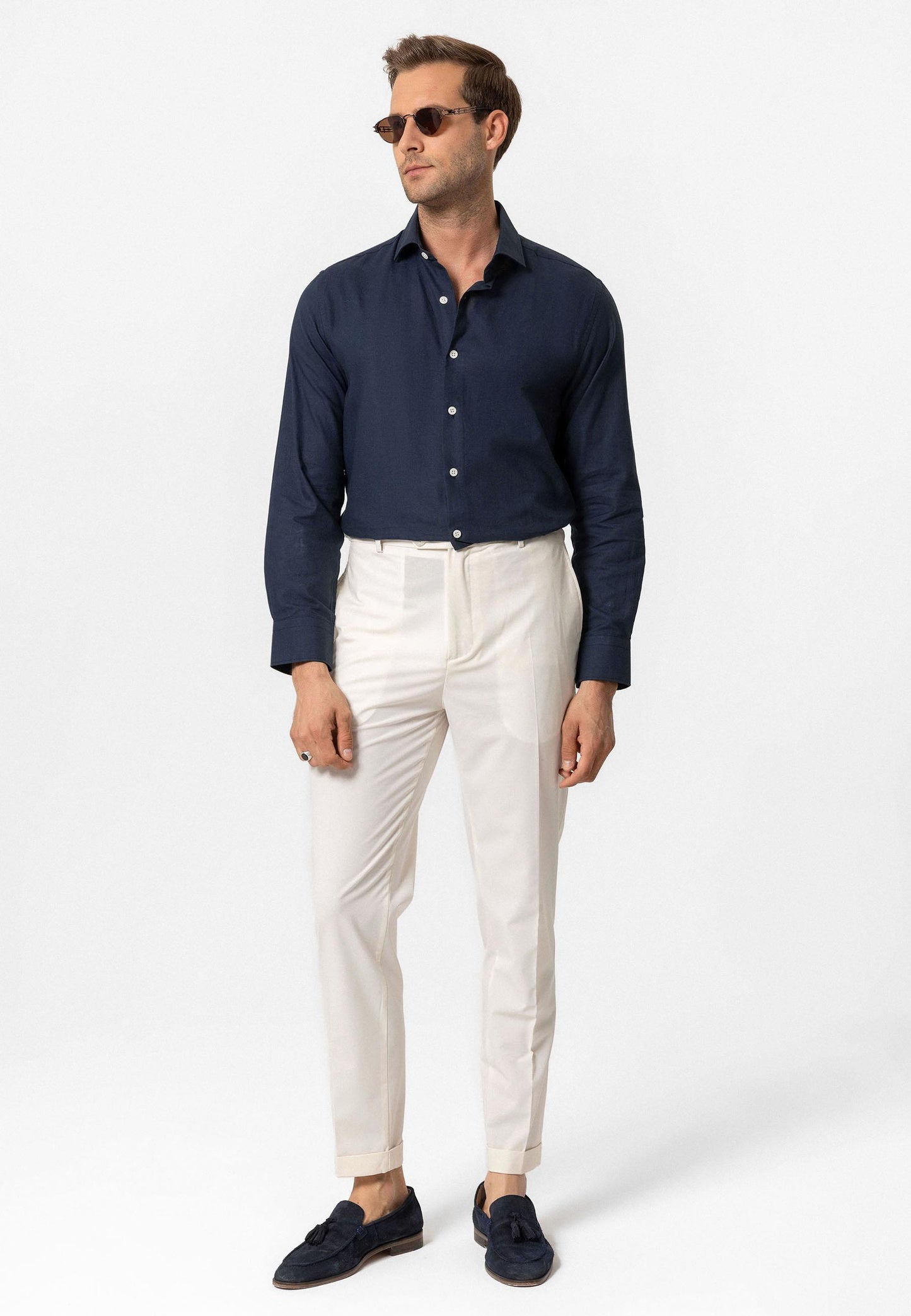 Navy Long-Sleeve Slim Fit Men's Shirt