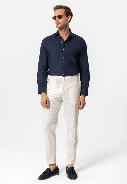 Navy Long-Sleeve Slim Fit Men's Shirt