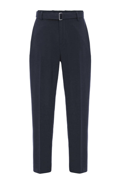 Navy High-Waisted Belted Men's Trousers