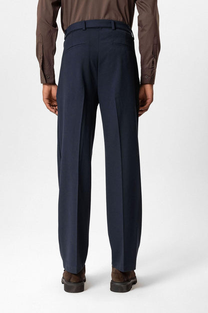 Navy High-Waisted Belted Men's Trousers