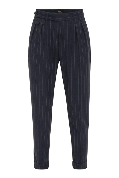 KOALA SYDNEY  Navy High-Waisted Pleated Striped Men's Trousers