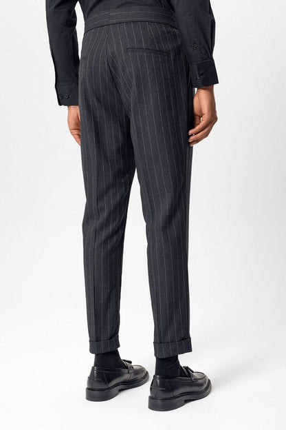 KOALA SYDNEY  Navy High-Waisted Pleated Striped Men's Trousers