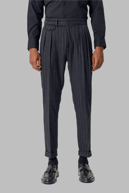 KOALA SYDNEY  Navy High-Waisted Pleated Striped Men's Trousers