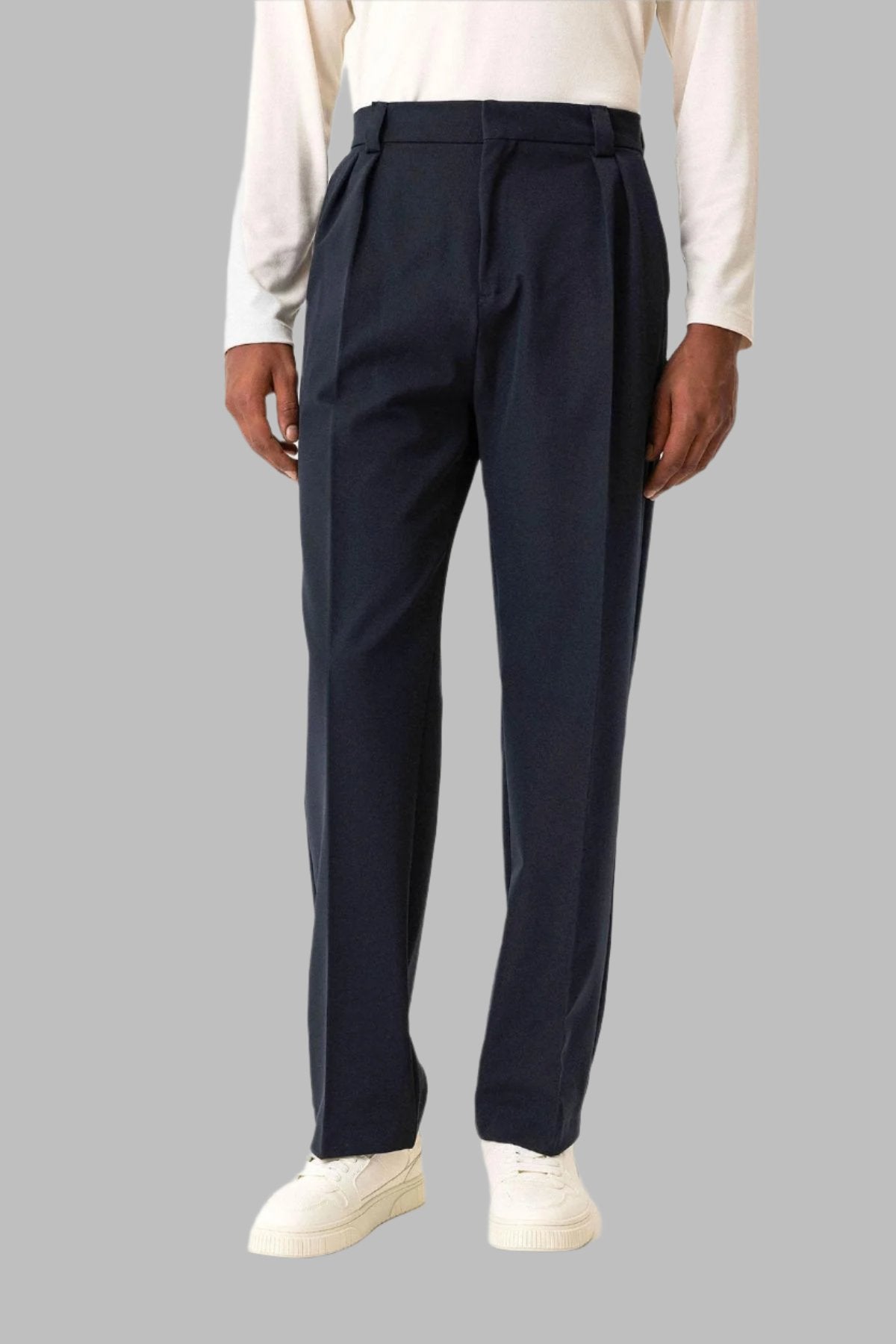 Navy Blue High Waist Pleated Relaxed Fit Baggy Men's Pants