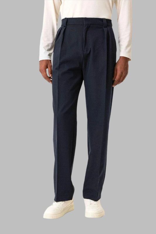 Navy Blue High Waist Pleated Relaxed Fit Baggy Men's Pants