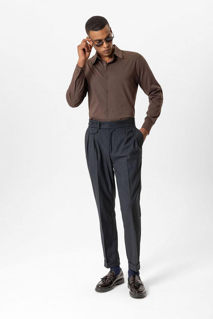 Navy High-Waisted Pleated Technical Men's Trousers