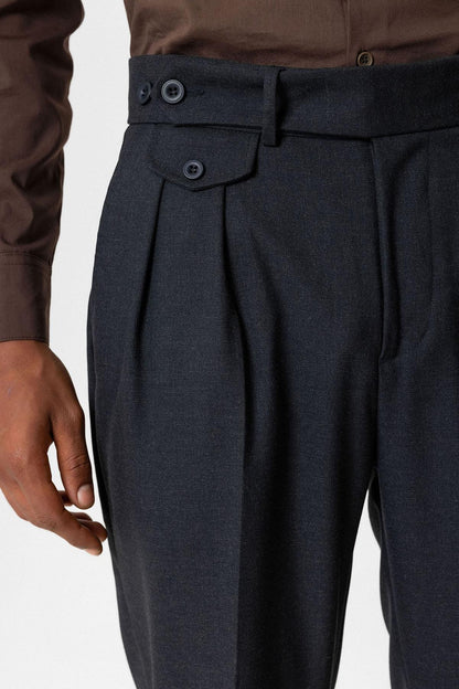 Navy High-Waisted Pleated Technical Men's Trousers