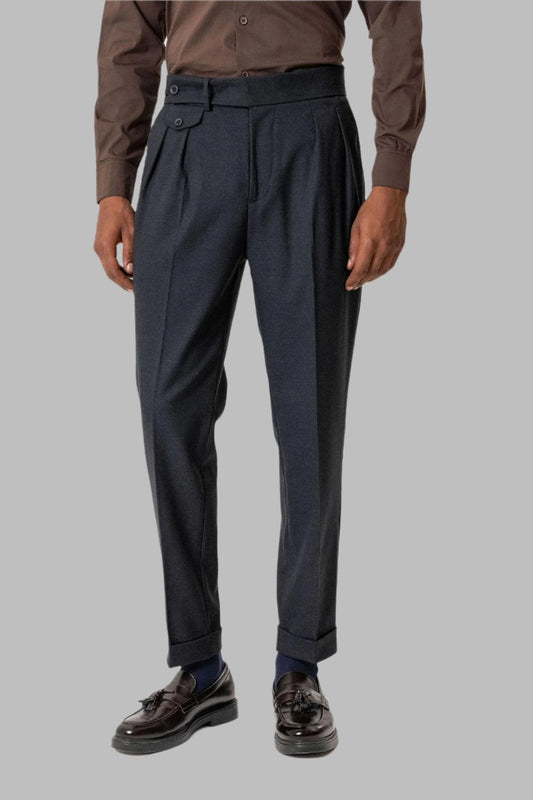 Navy High-Waisted Pleated Technical Men's Trousers
