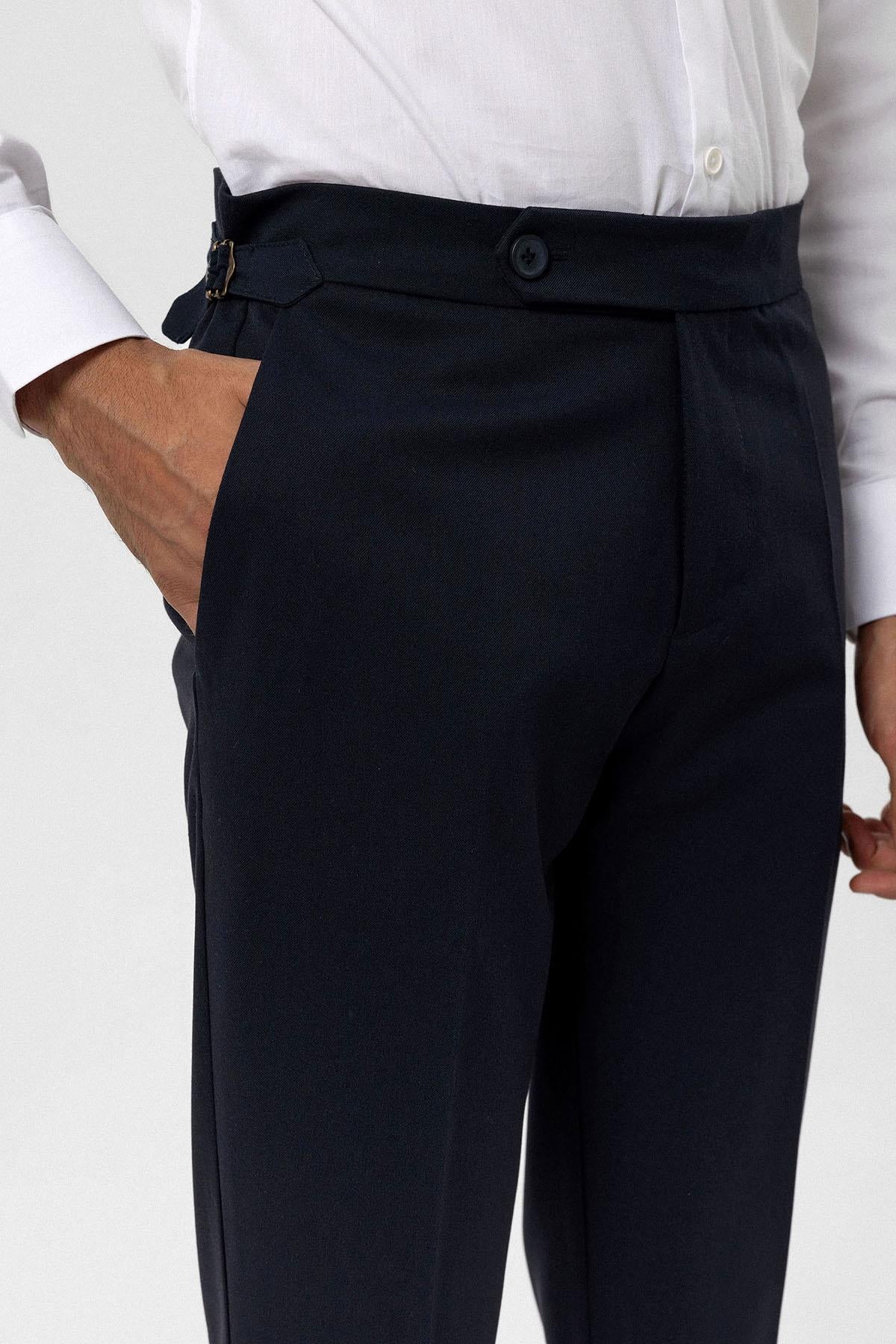 Men's Navy Blue Navy High-Waist Regular Fit Pants