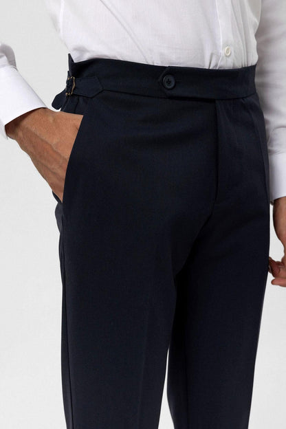 Men's Navy Blue Navy High-Waist Regular Fit Pants