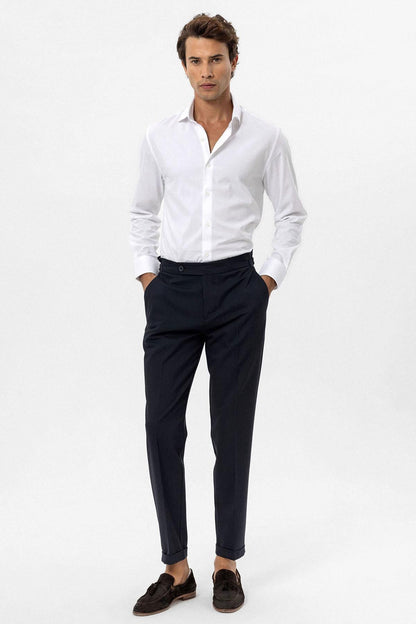 Men's Navy Blue Navy High-Waist Regular Fit Pants