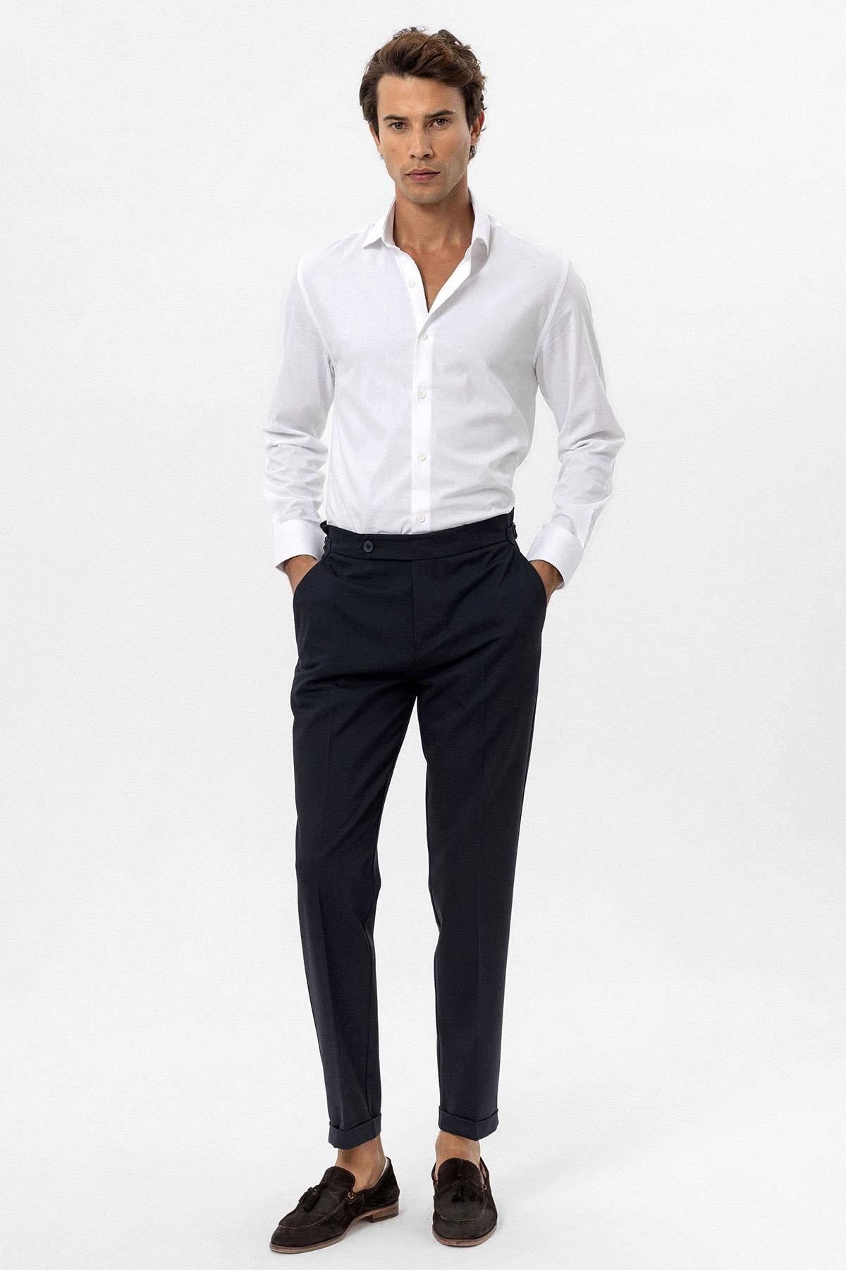 Men's Navy Blue Navy High-Waist Regular Fit Pants