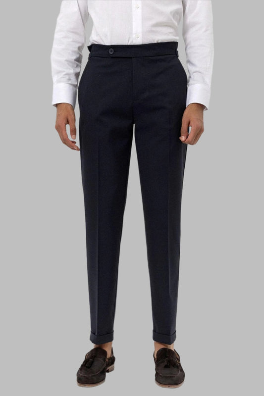 Men's Navy Blue Navy High-Waist Regular Fit Pants