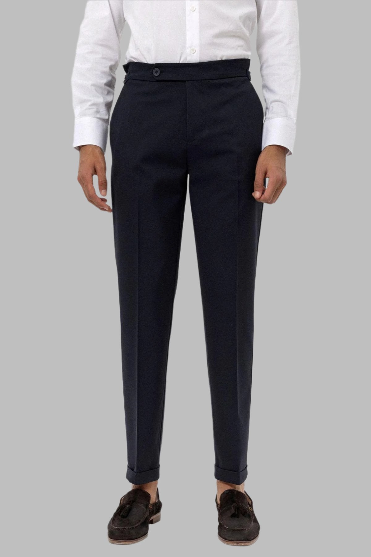 Men's Navy Blue Navy High-Waist Regular Fit Pants