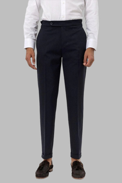 Men's Navy Blue Navy High-Waist Regular Fit Pants