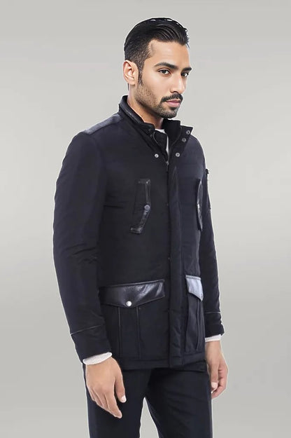 Leather Modeled Black Slim Fit Quilted Jacket