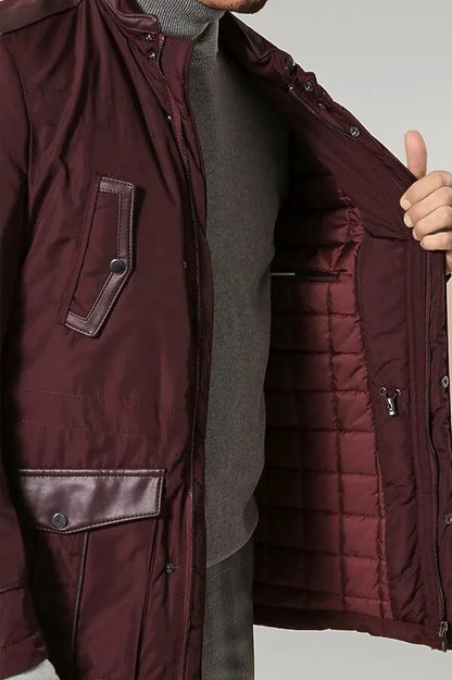 Leather Modeled Burgundy Slim Fit Quilted Jacket