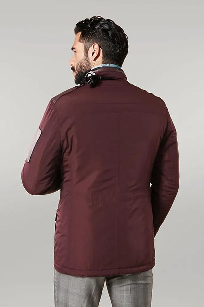 Leather Modeled Burgundy Slim Fit Quilted Jacket