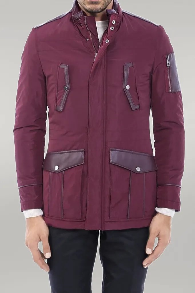Leather Modeled Burgundy Slim Fit Quilted Jacket