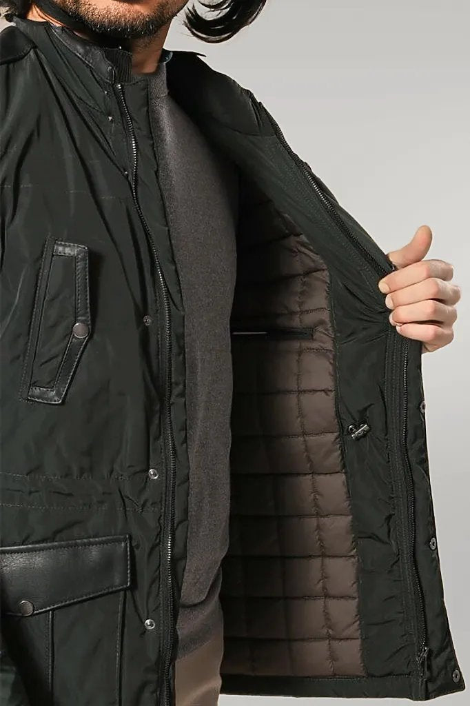 Leather Modeled Green Slim Fit Quilted Jacket