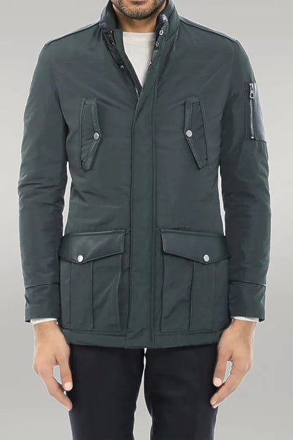 Leather Modeled Green Slim Fit Quilted Jacket