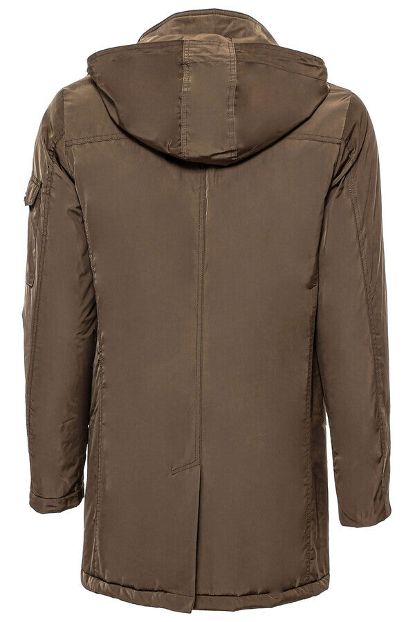 Light Brown Pocket Hooded Men's Coat