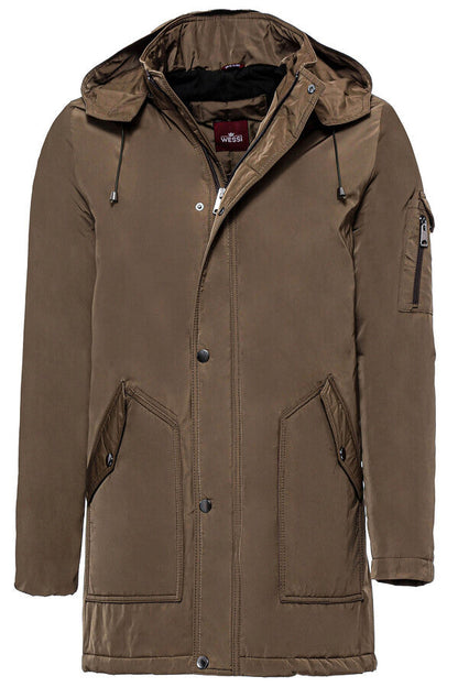 Light Brown Pocket Hooded Men's Coat