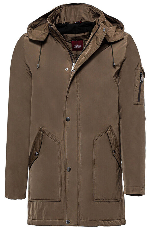 Light Brown Pocket Hooded Men's Coat