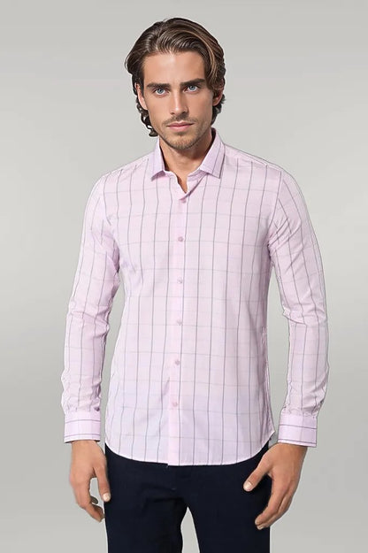 Light Pink Plaid Shirt for Men