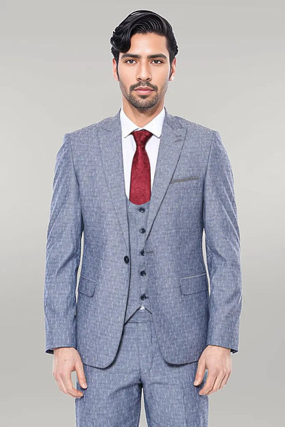 KOALA SYDNEY  Linen Touch Blue Men's 3 Piece Suit -