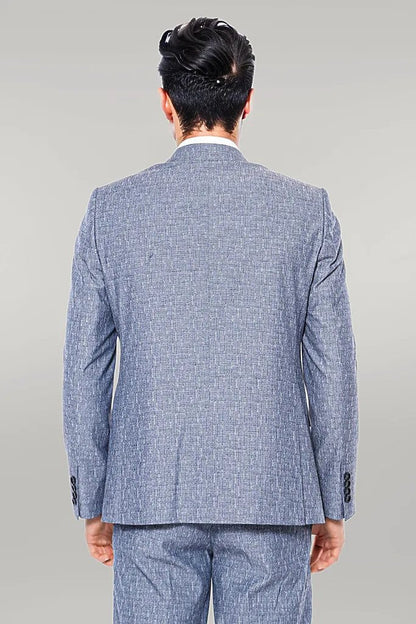 KOALA SYDNEY  Linen Touch Blue Men's 3 Piece Suit -