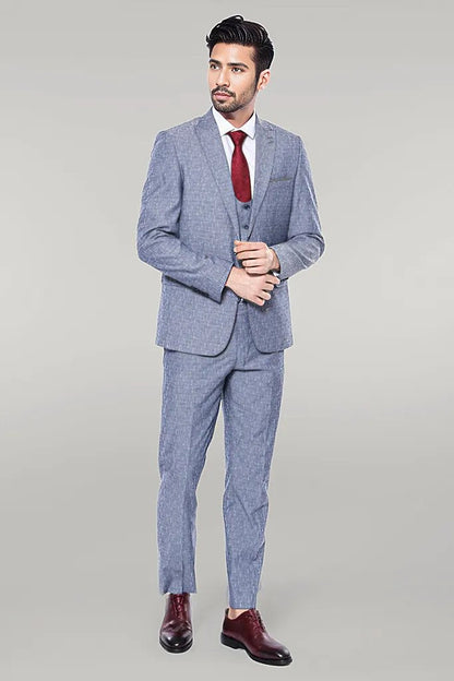 KOALA SYDNEY  Linen Touch Blue Men's 3 Piece Suit -