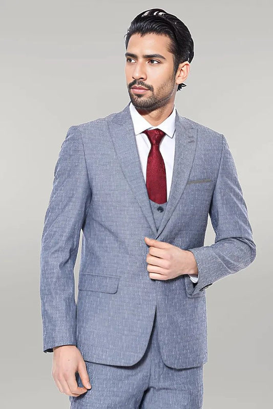 KOALA SYDNEY  Linen Touch Blue Men's 3 Piece Suit -