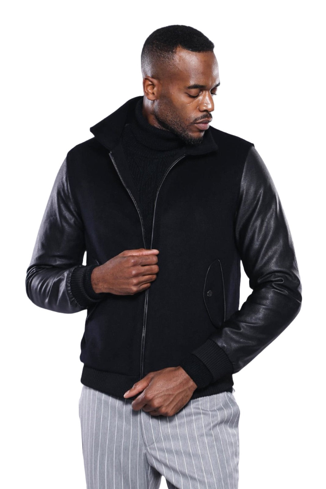 Leather Sleeve Black Cachet Coat