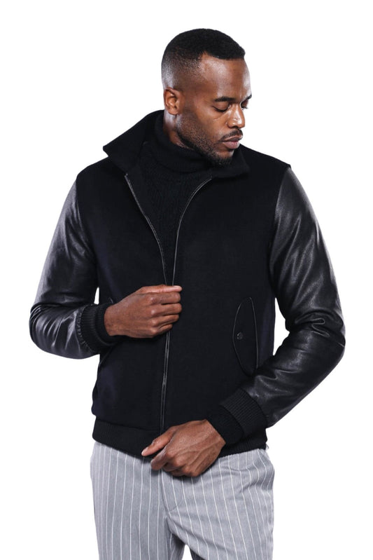 Leather Sleeve Black Cachet Coat