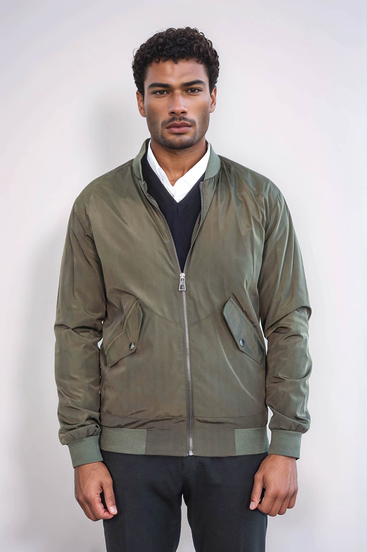 KOALA SYDNEY Zippered Flap Pockets Khaki Men Bomber Coat