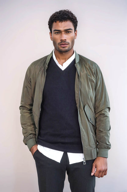 KOALA SYDNEY Zippered Flap Pockets Khaki Men Bomber Coat
