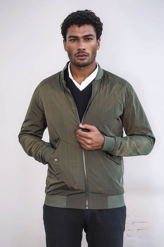KOALA SYDNEY Zippered Flap Pockets Khaki Men Bomber Coat