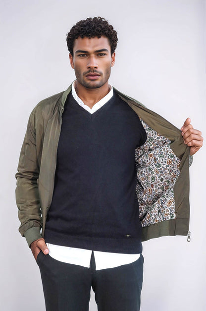 KOALA SYDNEY Zippered Flap Pockets Khaki Men Bomber Coat