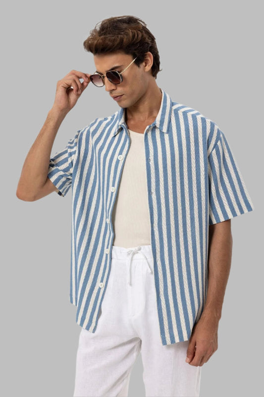 KOALA SYDNEY  Men's Blue Oversized Knit Striped Shirt -