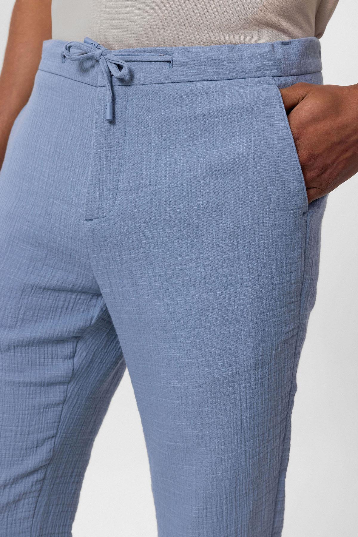 Men's Blue Regular Fit Drawstring Pants