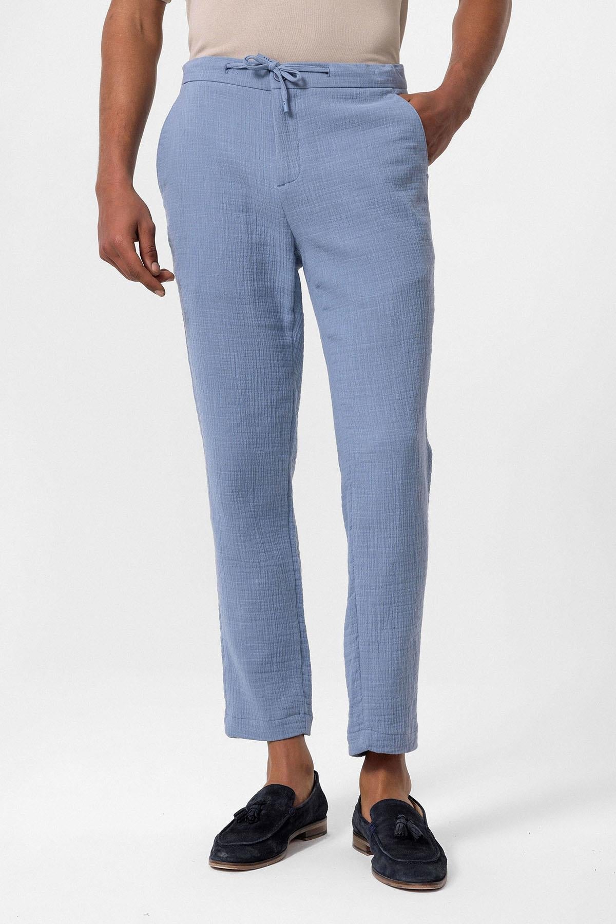 Men's Blue Regular Fit Drawstring Pants
