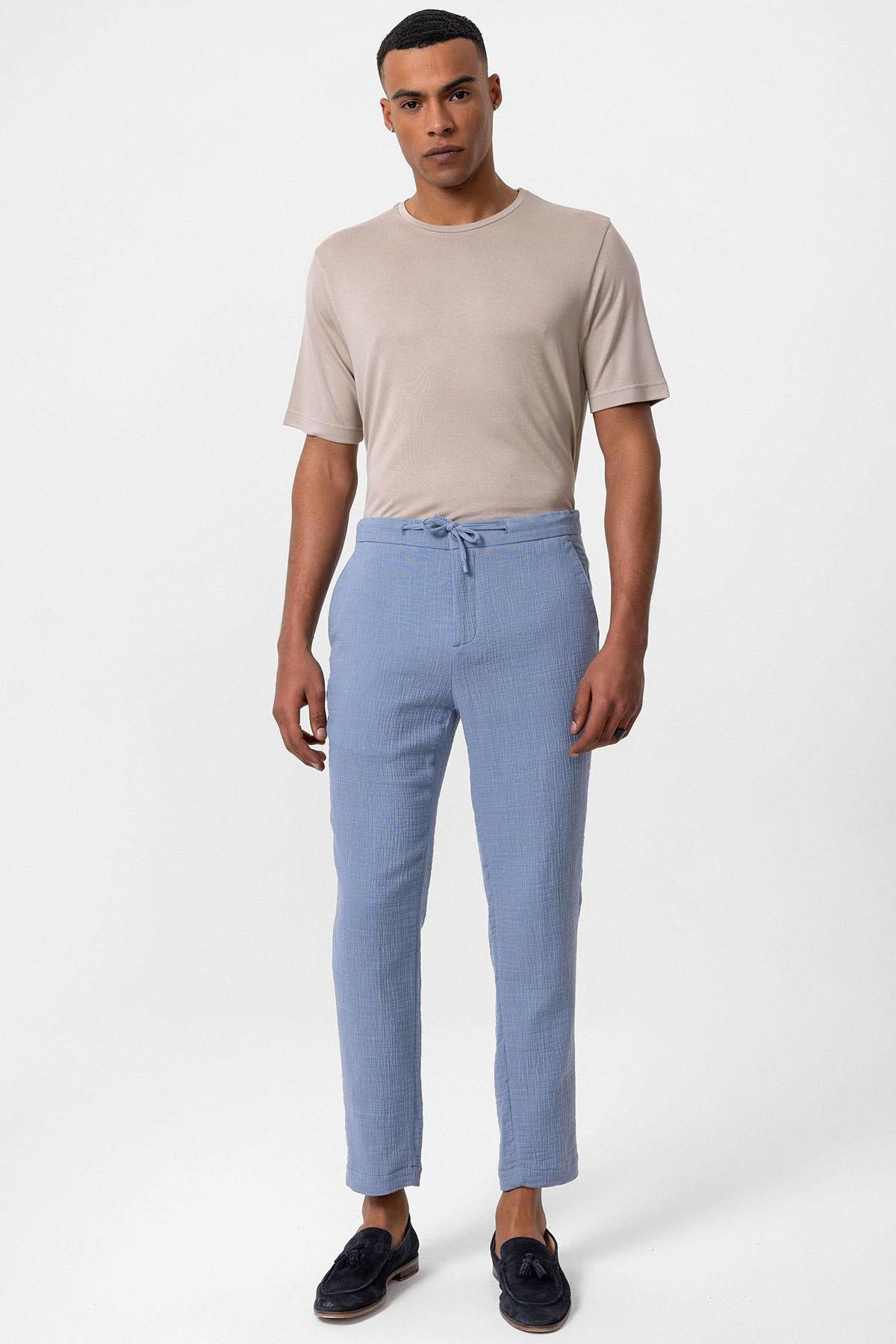 Men's Blue Regular Fit Drawstring Pants