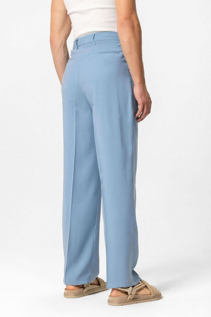 Men's Blue High-Waist Pleated Baggy Pants