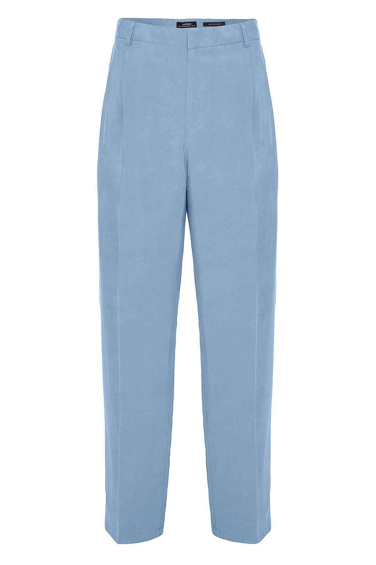 Men's Blue High-Waist Pleated Baggy Pants