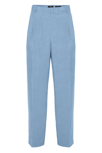 Men's Blue High-Waist Pleated Baggy Pants
